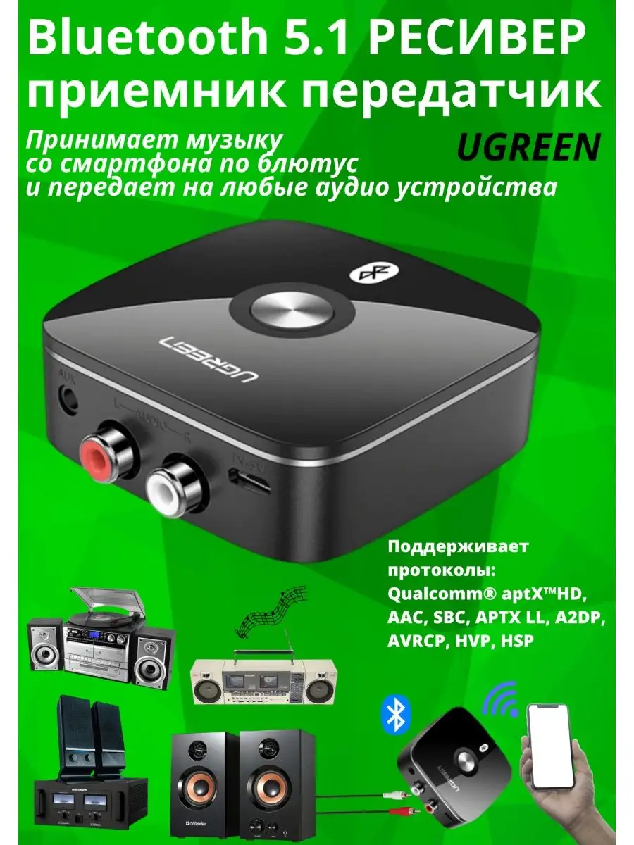 Bluetooth адаптер блютус ресивер aptX™HD, блютуз 5.1 Ugreen купить по цене  2 357 ₽ в интернет-магазине Wildberries | 32728959