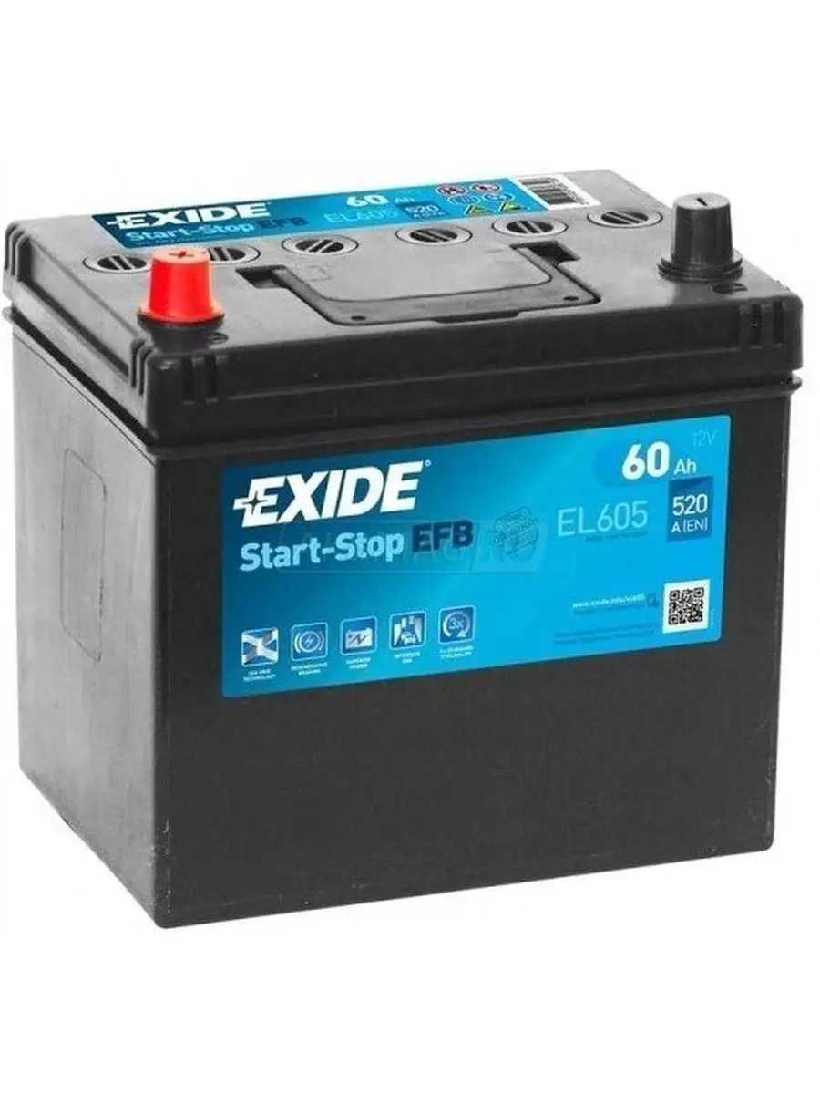 EXIDE Аккумулятор автомобильный 60 ач 520 А, прямая полярность efb