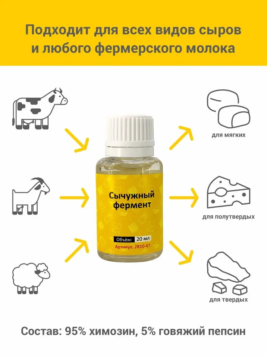 Сычужный фермент пепсин для сыра 20 мл на 100 л молока Сыромания купить по  цене 275 ₽ в интернет-магазине Wildberries | 37611228