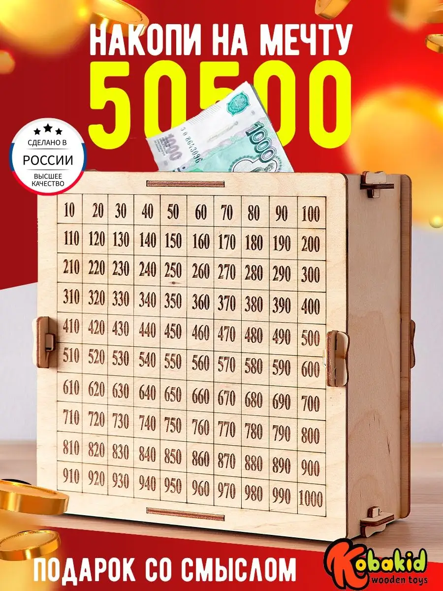 Копилка для денег с цифрами 50500 денежная Kobakid купить по цене 198 ? в  интернет-магазине Wildberries | 40906808