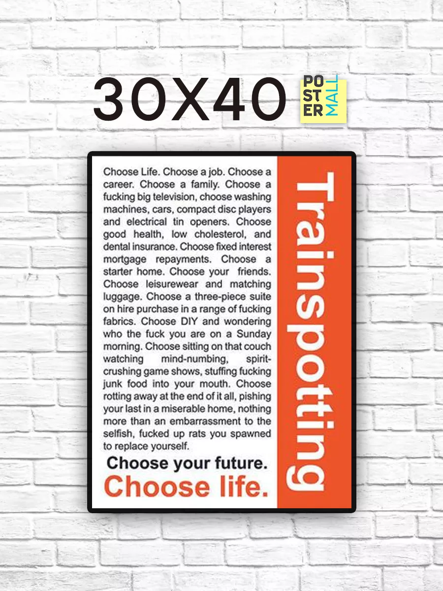 Poster Mall Постер (30х40 см). Фильм Trainspotting (На Игле)