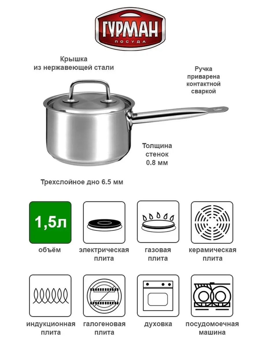 Сотейник 1,5 л. Гурман Профи ВСМПО 331115 ВСМПО ГУРМАН купить по цене 3 344  ₽ в интернет-магазине Wildberries | 41840142