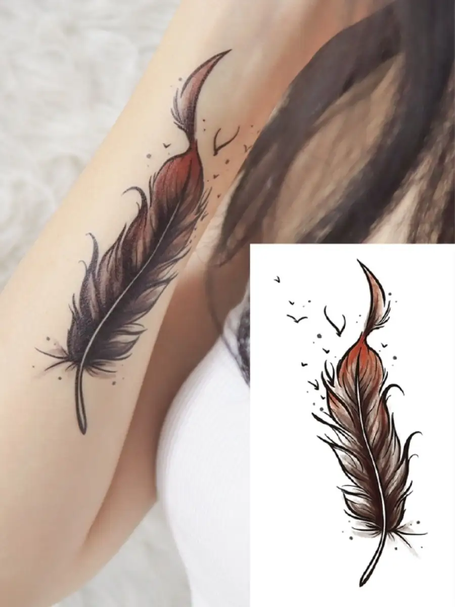 тату перо и стая птиц | Ankle tattoos for women, Ankle tattoo designs, Feather tattoo colour