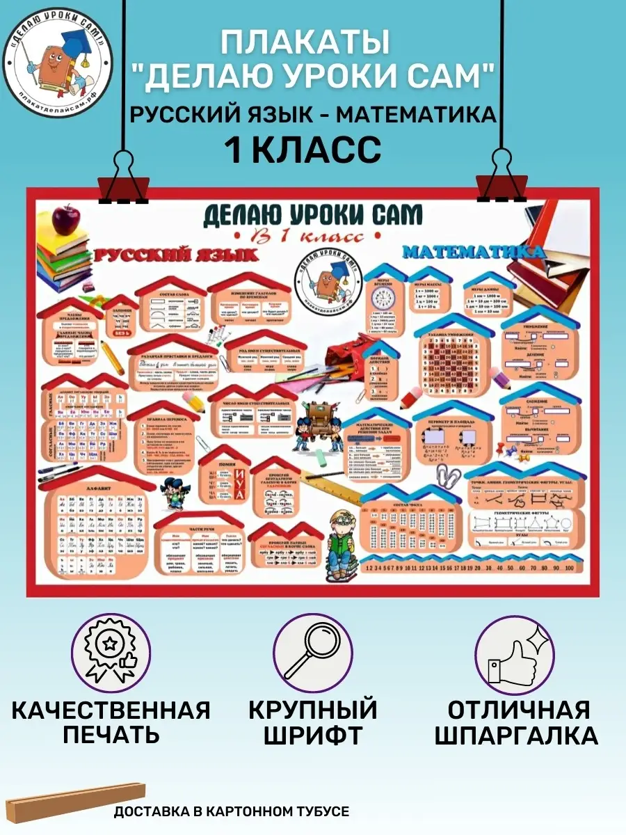 Плакат русский язык-математика 1-2 класс для начальной школы… Делаю уроки  сам купить по цене 202 ₽ в интернет-магазине Wildberries | 43109639